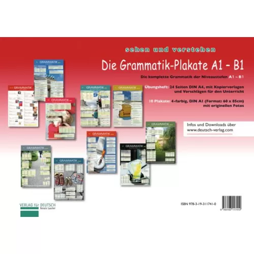 Die Grammatik-Plakate A1–B1 Übungsheft und 10 Plakate